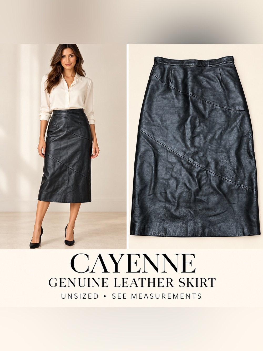 Genuine Leather Midi Skirt - Black